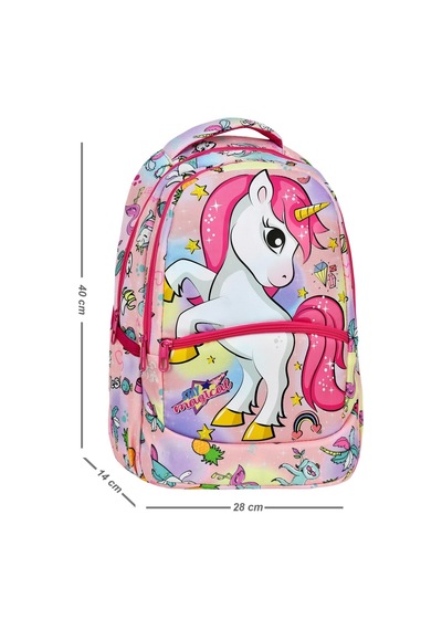 Pembe Unicorn Desenli Kız İlkokul Sırt Çantası + Beslenme Çantası 2307 Çok Renkli