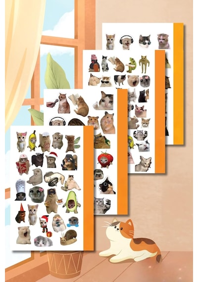 Cat Collection Sticker Seti, Ajanda Ve Günlük İçin, Kendinden Yapışkanlı, 10x20 Cm, 4'lü Set, P 1