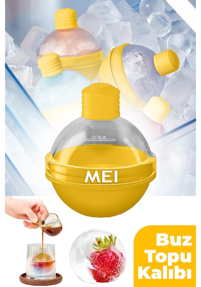Silikon Küre Buz Topu Kalıbı - Büyük Yuvarlak Buz Topları Için Dondurucu Ve Sunum Kabı,6x6cm Top Buz Sarı