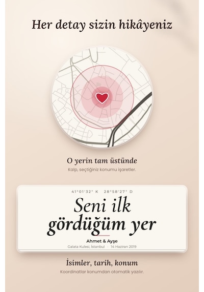 Kişiye Özel Harita Posteri Çerçeveli Seni İlk Gördüğüm Yer Hediye Tablo Siyah
