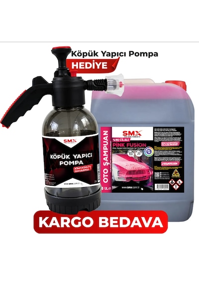 Smx %90 Cilalı Pink Fusion Oto Şampuanı 5 Lt +  Köpük Yapıcı Kimyasal Dayanımlı Basınçlı Pompa 2 Litre