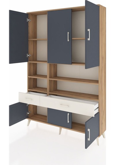 Arges Dolap 8 Raflı 2 Çekmeceli 6 Kapaklı 132x30x195 Çam-antr... Çam