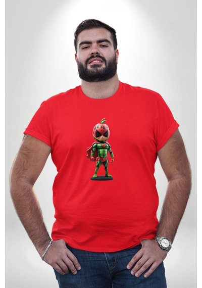 Angemiel Süper Karpuz Adam Kırmızı Büyük Beden Erkek Kadın Unisex Basic Ön Baskılı Tişört Kırmızı