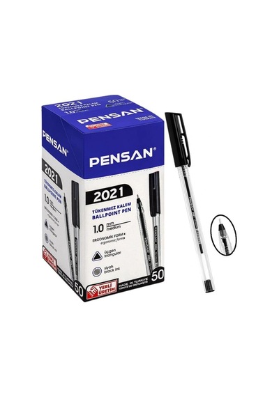 Pensan 2021 Siyah Tükenmez Kalem Şeffaf Üçgen Gövde 1.0 Mm 1 Adet
