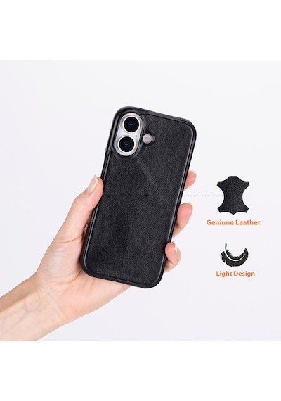 Bloomcase Ultimate Jacket Obsidian Black Apple Uyumlu iPhone 17 6.3" Hakiki Deri Kılıf Siyah