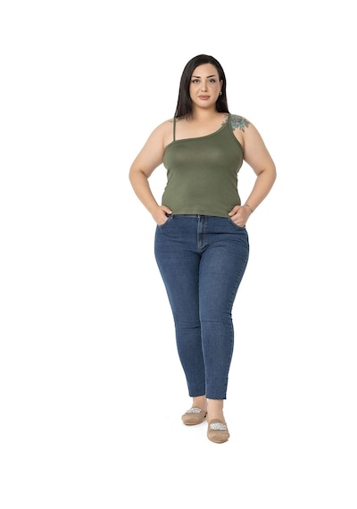 Disentis Büyük Beden Asimetrik Askılı Viskon Haki Body-haki Haki