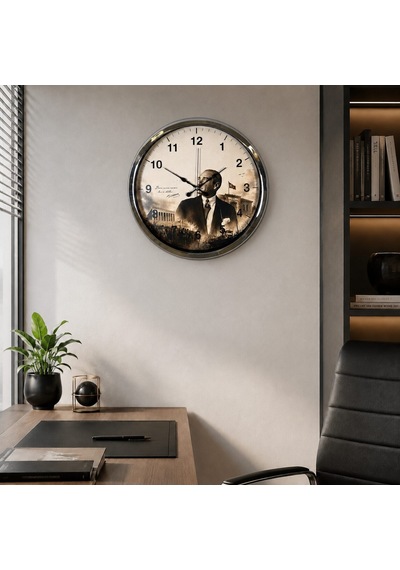 Cumhuriyet Yıldızı Krom 40 X 40 Cm Metal Duvar Saati