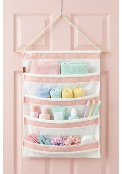Kapı Arkası Askı 4 Bölmeli Banyo Dolap Düzenleyici Çocuk Odası Duvar Üstü Organizeri Solid Pembe