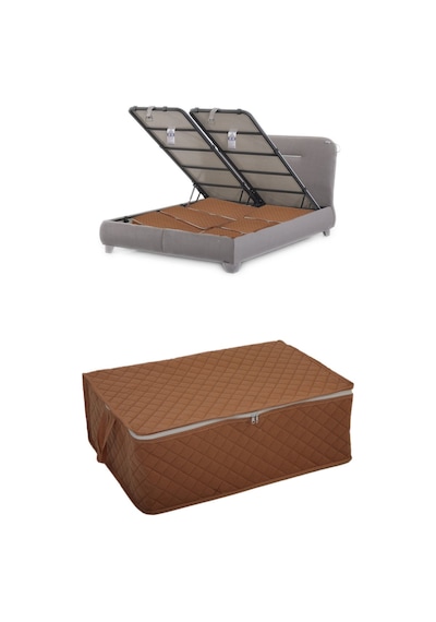 1 Adet Kapitoneli Baza Altı Hurç 60x40x22 Taba Tela Kahverengi Diğer