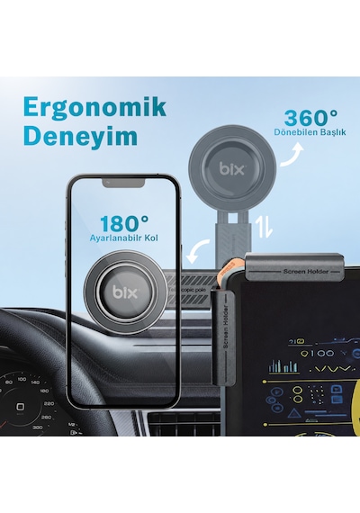 Bix Tch03 Çok Açılı Ayarlanabilir Araç Carplay Ekranı İçin Teleskopik Manyetik Telefon Tutucu 1 Adet