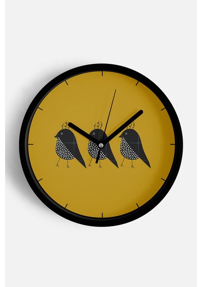 Sevimli Kuş Temalı Modern Duvar Saati - 25cm - Önü Camlı Siyah Kasa - Sessiz Mekanizma-jh0065 Siyah