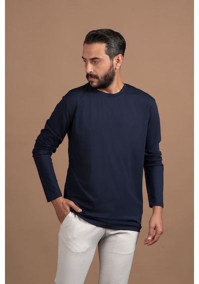 Paul Martin Regular Fit Bisiklet Yaka Rayon Kumaş Full Likralı Uzun Kol Sweatshirt Lacivert