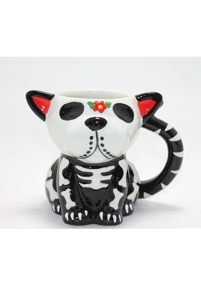 River World Porselen Kupa 3d Kabartmalı Figürü Köpek Day Of The Dead Çok Renkli