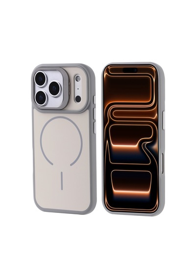 Zore İphone 17 Pro Max Kılıf M-safe Şarj Özellikli Kamera Standlı Nvth Notron Kapak - Gri