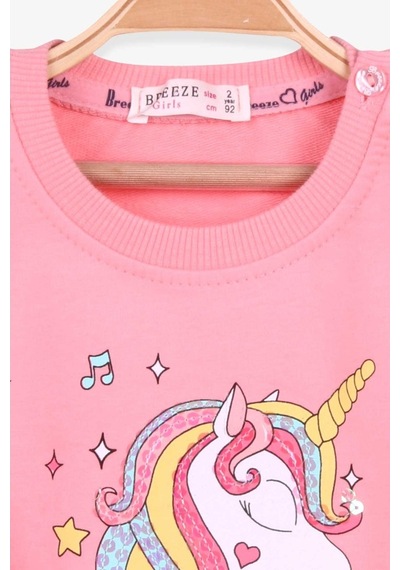 Breeze Kız Çocuk Sweatshirt Baskılı Pullu Unicorn 2-6 Yaş, Somon (541263967)