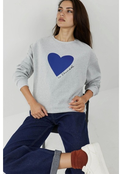 Hiccup Baskılı Yuvarlak Yaka Sweatshirt Gri