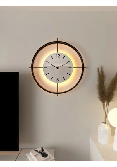 MetaQuartz Aksesuar (Büyük Boy-55*55 cm) Ledli Siyah Deluxe Beyaz Göbek - Modern Saat