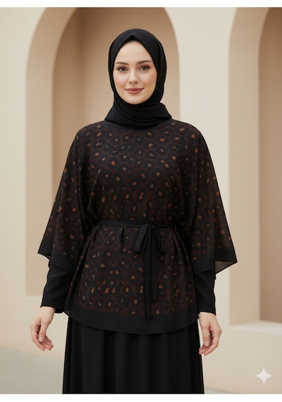Tarzını Seç Yeni Sezon Rahat Modern Leopar Oversize Panço / Tesettür Tunik - Panço