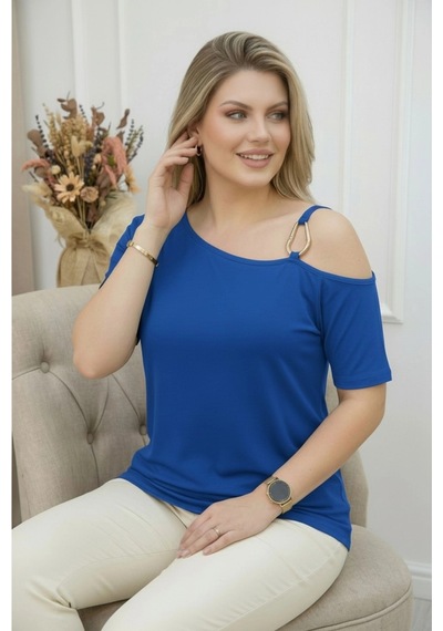 Tokalı Askılı Bluz Mavi