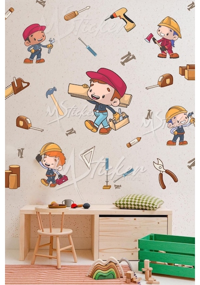 MSticker Küçük Marangozlar Tamirciler Çocuk Bebek Odası Cam Duvar Sticker Seti