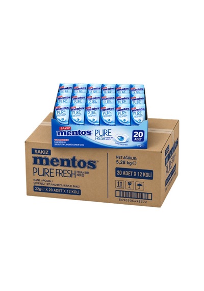 Mentos Pure Fresh Nane Aromalı Şekersiz Tatlandırıcılı Draje Sakız 22 Gr X 20 Adet X 12 Adet-404