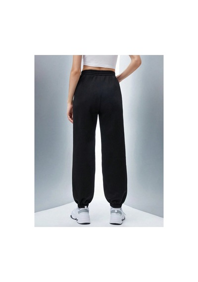 Tarzsokak Qutie Letter Graphic Elastic Waist 4 Mevsim Eşofman Siyah
