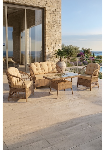 Salviya Serisi 1. Sınf 2+1+1 ve 1 Adet Orta Sehpa Cappucino Rattan Cappucino Minder Bahçe Balkon Oturma Koltuk Takımı Salviya Serisi 1. Sınf 2+1+1 ve 1 Adet Orta Sehpa Cappucino Rattan Cappucino Minder Bahçe Balkon Oturma Koltuk Takımı