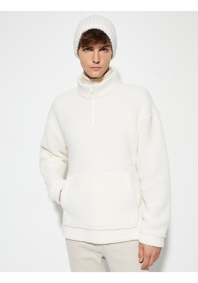 Koton Peluş Sweatshirt Yarım Fermuarlı Dik Yaka Cepli Ekru 4wam70438mk Ekru Koton Peluş Sweatshirt Yarım Fermuarlı Dik Yaka Cepli Ekru 4wam70438mk Ekru