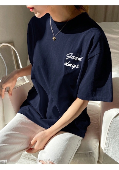 Unisex Good Days Baskılı Tasarım Tshirt Lacivert