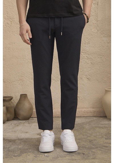 Braccas Erkek Slim Fit Beli Bağlamalı Dokulu Lacivert Pantolon Lacivert