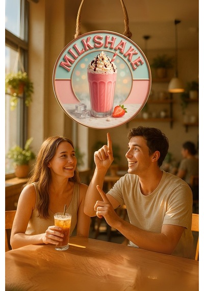 Milkshake Temalı Kapı Süsü Tablosu, Renkli Uv Baskılı Dondurmalı Dekoratif Cafe Duvar Aksesuarı