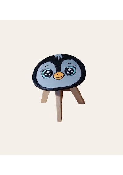 Pingu Ahşap El Yapımı Çocuk Taburesi
