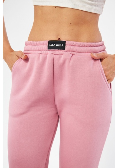 Lesa Wear Yüksel Bel Jogger Şardonlu Eşofman Altı Paçası Lastikli Pembe