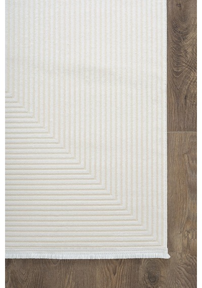 Merit Mr009a Krem Halı Geometrik Detaylı İnce Yumuşak Akrilik Modern Salon Oturma Odası Halısı-294 Bej