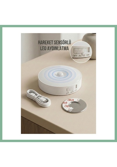 Bşkvirgo Hareket Sensörlü Yuvarlak Led Aydınlatma & Usb Şarjlı Pratik Gece Lambası 8 Cm Bsk2026 Çok Renkli
