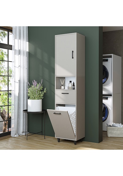Çamaşır Sepetli Banyo Dolabı, Çok Amaçlı Dolap 45 X 200, Roomart Külgri Kumtaşı