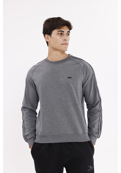 Rowinger Çift Şeritli Raglan Kol Minimal Logolu Bisiklet Yaka Sweatshirt A.melanj