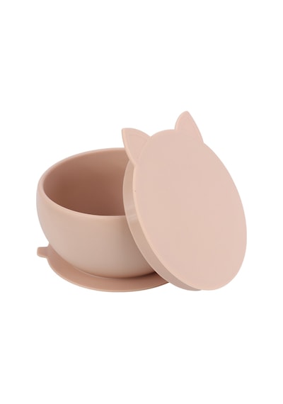 Pandish Kitten Vakum Tabanlı Kapaklı Silikon Kase - Pembe