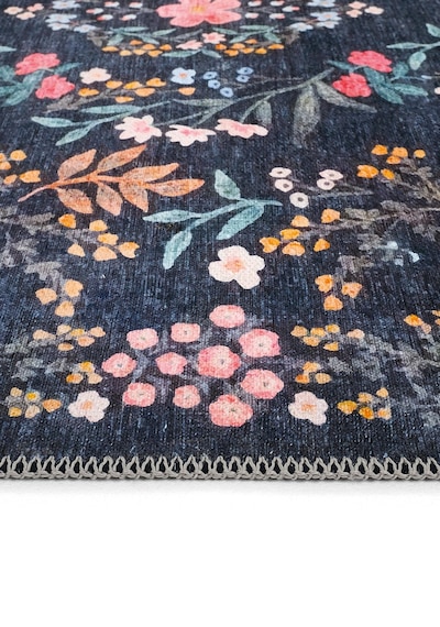 Cool Halı Daisy Gece Mavisi Bohem Halı Yıkanabilen Çiçekli Dokuma Şönil Halı Vintage Ev Oda Halısı Mavi