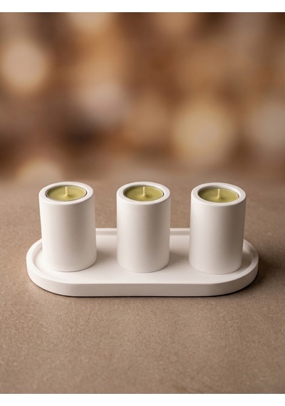 Premium 4lü 25cm Beton Oval Tabaklı Ve Tealight Mumluk Hediyelik Dekoratif Set Tealight Mum Dahil Değildir