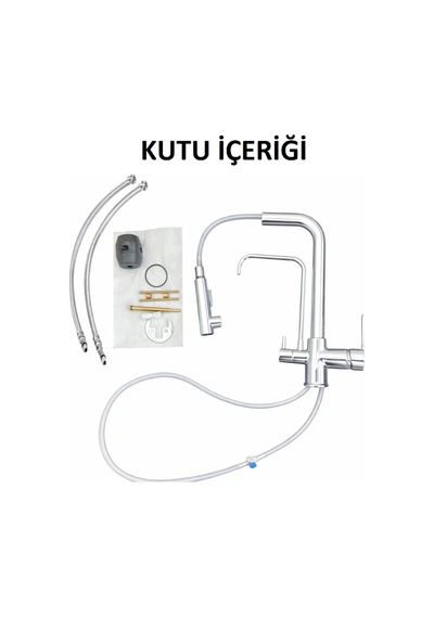 Rena Design Krom Aritmali Spiralli 2 Modlu Başlik L Boru Mutfak Evye Bataryasi Gümüş Prinç Armatür Musluk
