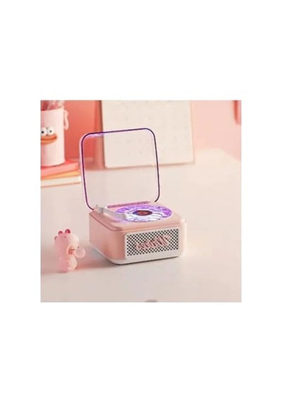 Nostaljik Mini Plak Görünümlü Bluetooth Hoparlör, Pembe