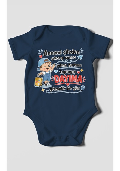 Morivokids Anneye Ve Dayıya Özel Kısa Kollu Bebek Body %100 Pamuk Zbn153-kk Lacivert