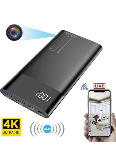 Wifi Powerbank 4k Mini Kamera Full Hd Siyah Renk İle Canlı İzleme İmkanı