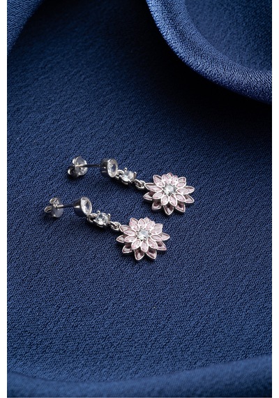 Çekirdekjewelry 925 Ayar Gümüş Lotus Çiçeği Küpe Gri