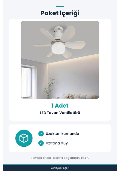 Tavan Vantilatörü - Led Işıklı Avize - 3 Kademeli Hız Ve Işık Ayarı - Uzaktan Kumandalı