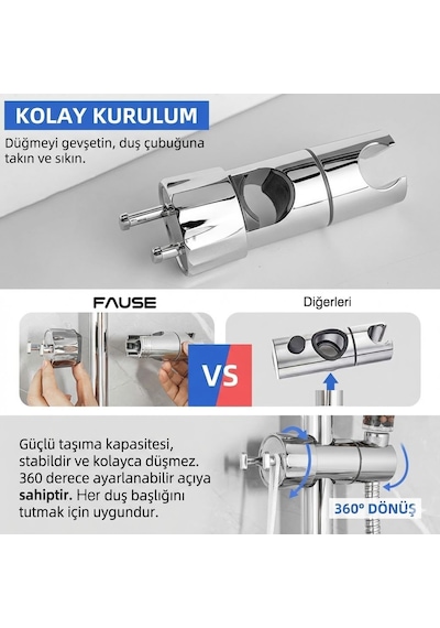 Ayarlanabilir Duş Başlığı Boru Gezeri Mafsal Sürgü Askısı Ky101 Krom, Lif Askılı Standart