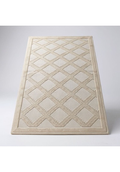 Pamuklu Kaymaz Taban Dikdörtgen Banyo Paspası 80x150 Cm, Pamuk Dokuma Banyo Halısı Krem