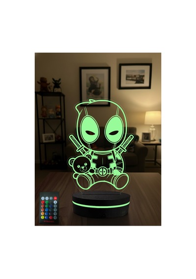 Deadpool 3d Led Gece Lambası Rgb Renk Değiştiren Kumandalı Dekoratif Lamba Çok Renkli