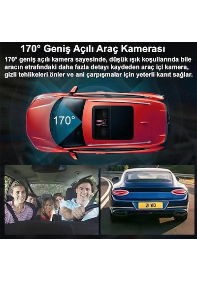 1080p 3 Kameralı Araç İçi Yol Güvenlik Kamerası